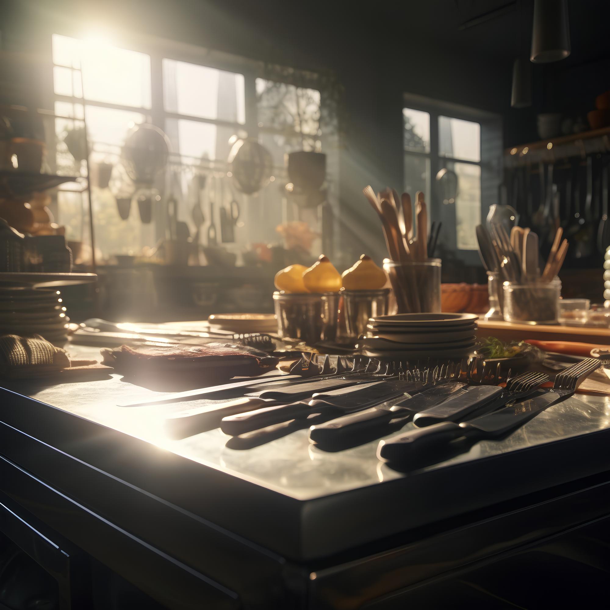 Studio cucina, attrezzatura di qualità e banco di lavoro